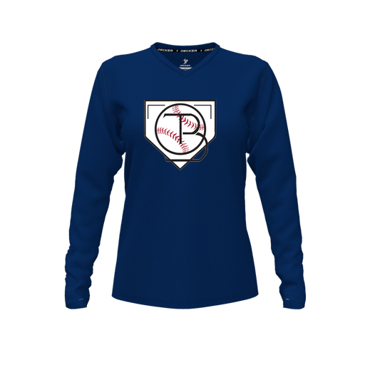 [FTLVCFNV-FYXS-LOGO1] Decker Comfort T-Shirt (Female Youth XS, Navy, V Neck, Logo 1, Long Sleeve)