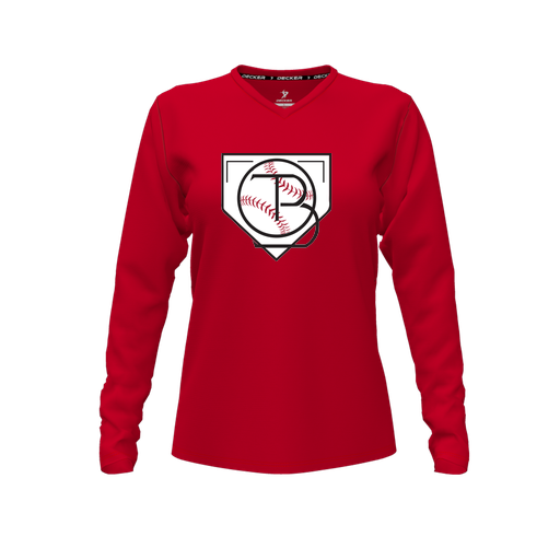 [FTLVCFRD-FYXS-LOGO1] Decker Comfort T-Shirt (Female Youth XS, Red, V Neck, Logo 1, Long Sleeve)